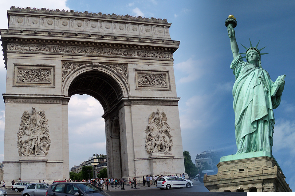パリの凱旋門とニューヨークの自由の女神